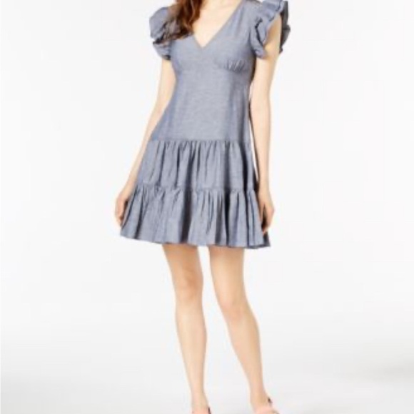 Jill Stuart denim ruffle dress linen blend - Picture 2 of 9